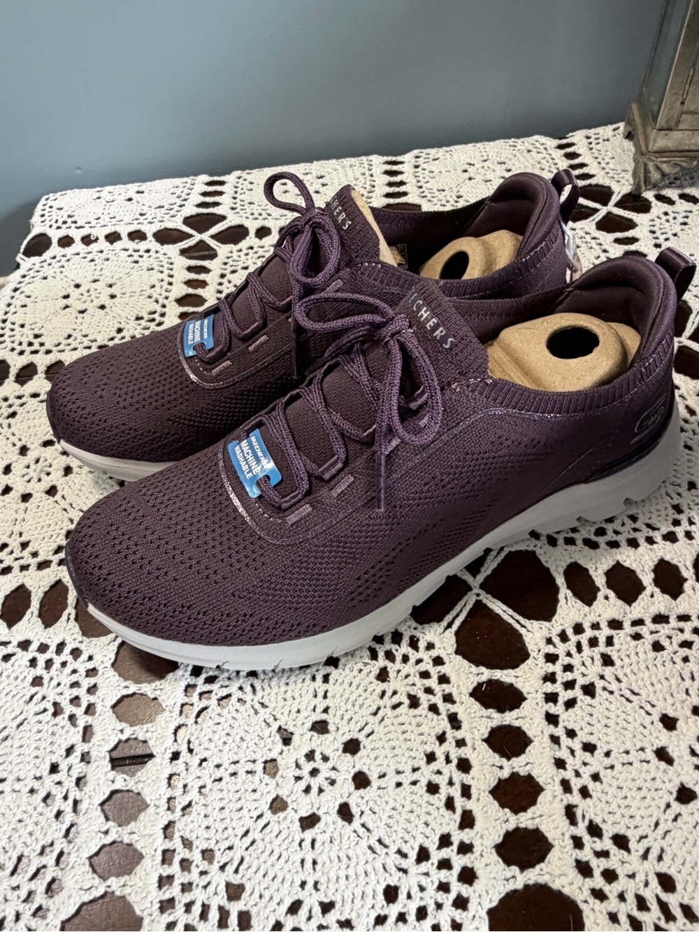 Skechers Women's Slip-On Pure Flex Athletic Lace-Up Sneakers in Plum Size 8